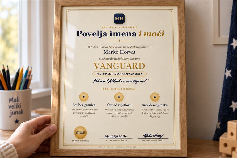 Uokvirena Povelja imena i moći na dječjem radnom stolu