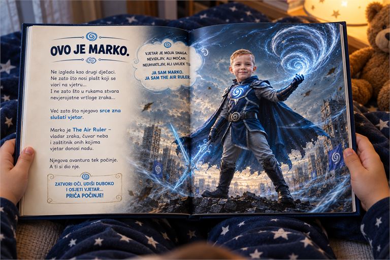 Otvorena isprintana slikovnica „Ovo je Marko” u dječjim rukama